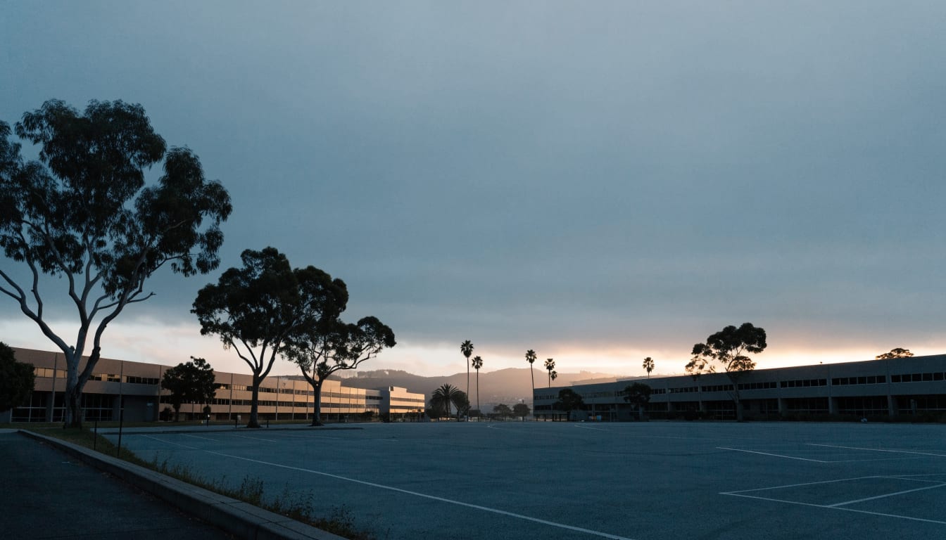 A low-rise South Bay business park at first light