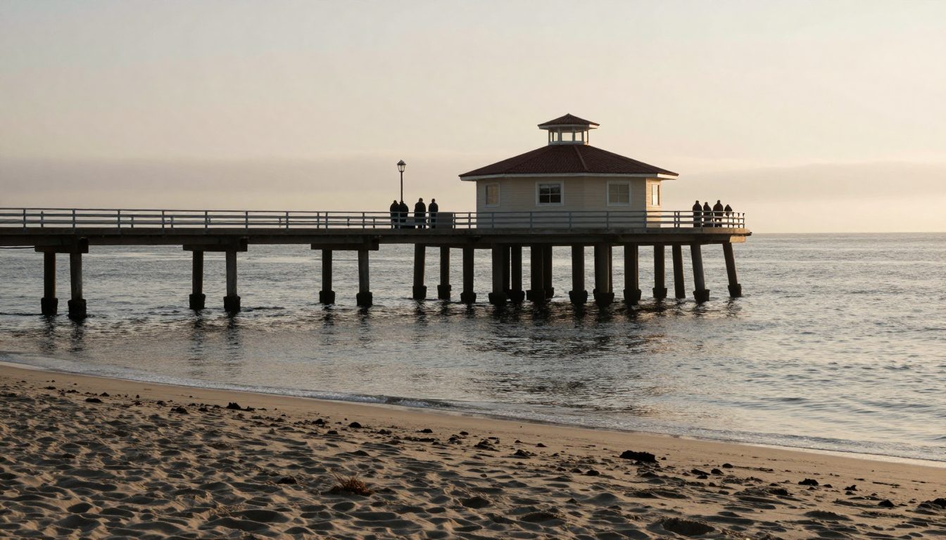 The Manhattan Beach pier and roundhouse at golden hour