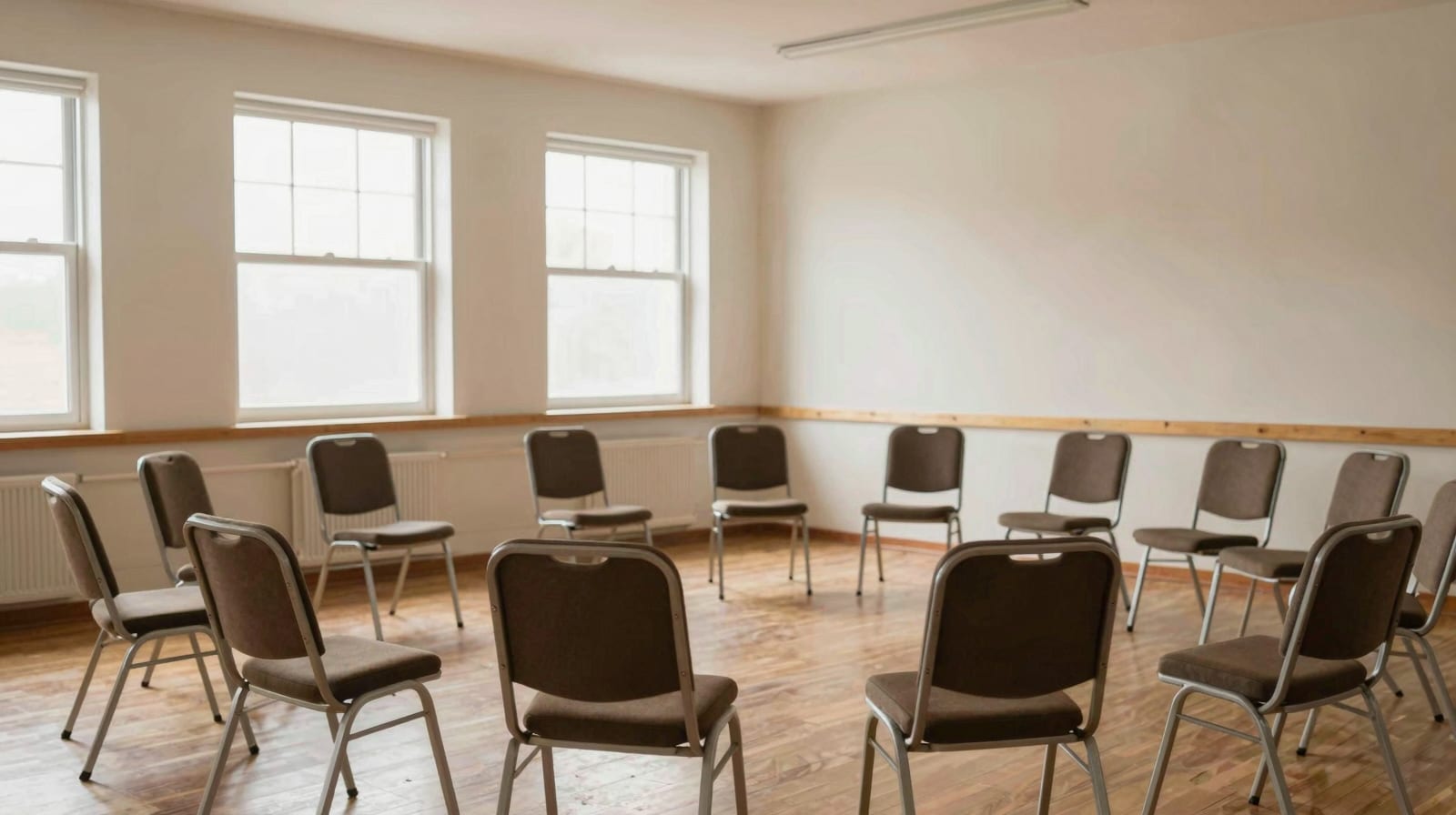 A community meeting room with chairs arranged in a circle