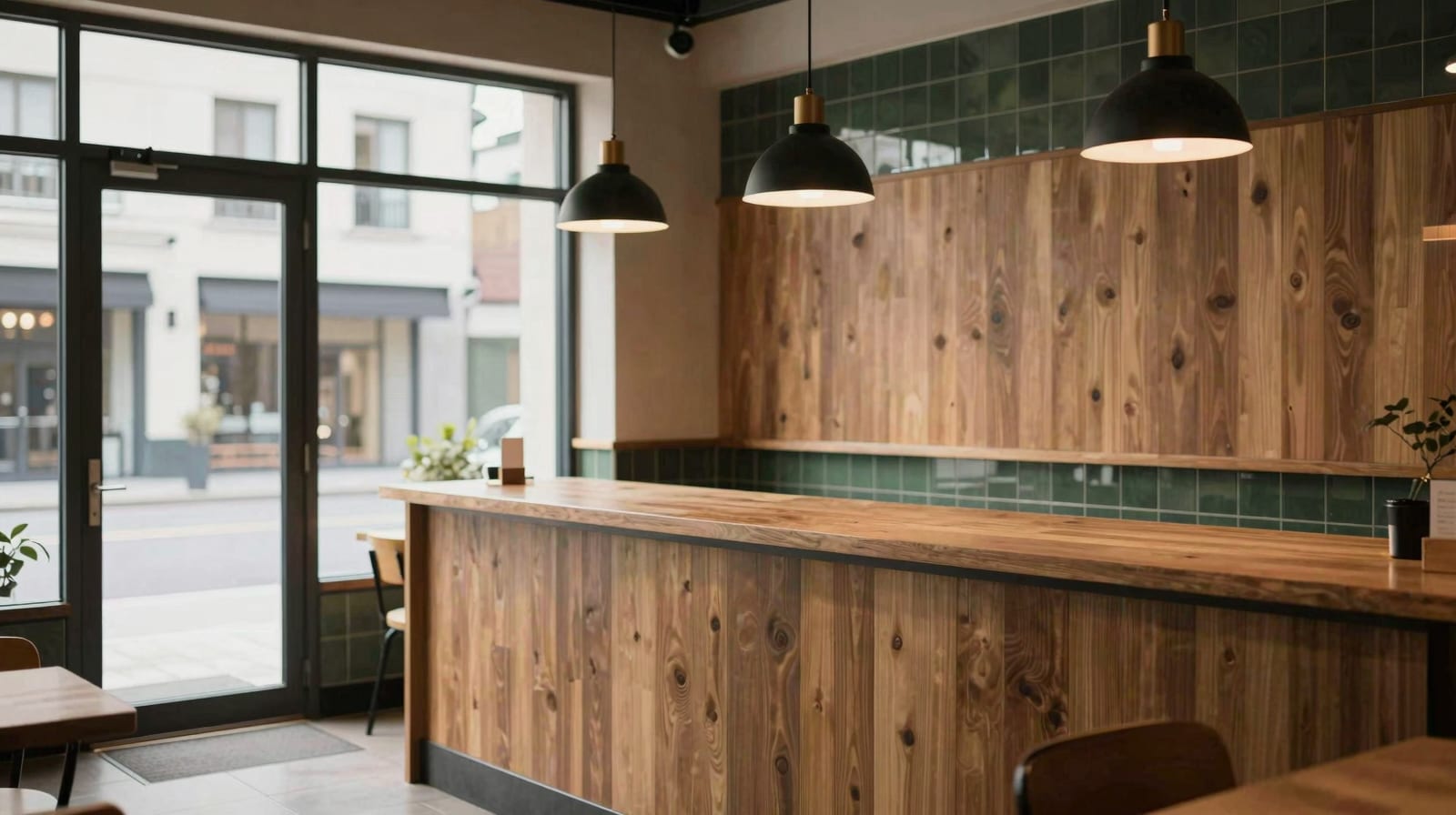 An empty modern neighbourhood restaurant interior before opening