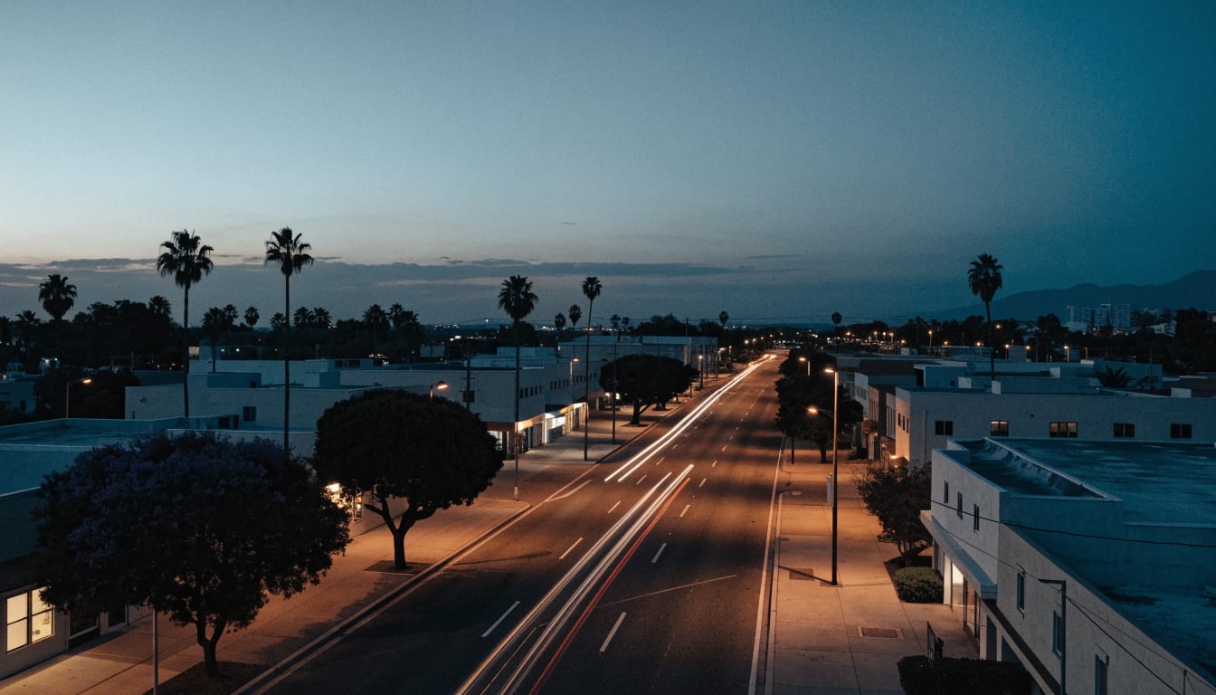 A West Los Angeles boulevard at dusk
